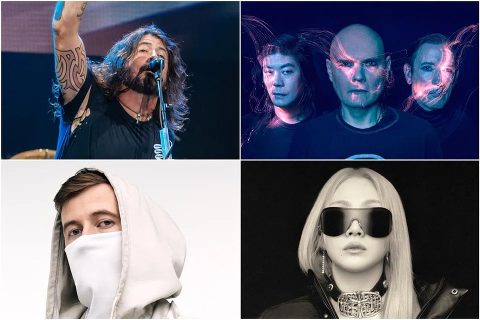 (Clockwise from top left) Foo Fighters, Smashing Pumpkins, CL and Alan Walker.