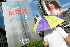 A picket line outside of Netflix's office in Los Angeles, California, on Sep 27, 2023. The Writers Guild of America, on strike since early May, managed to secure new rules around how the entertainment industry can, and can’t, use AI.