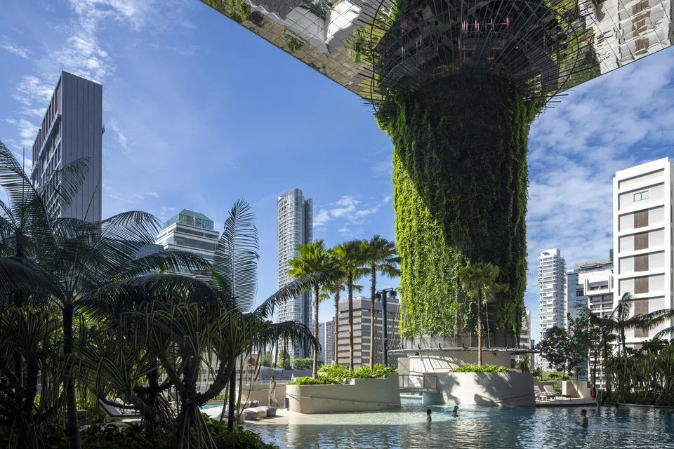 The Beach Terrace recreates a seaside experience with meandering lagoon and palm groves.