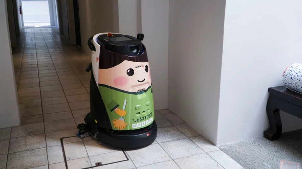 A view of a cleaning robot used by LHN group, which runs the Coliwoo hotel chain, inside a hotel in Singapore. 