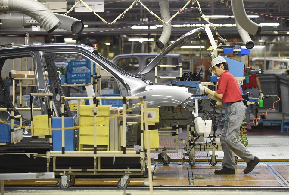 The July slump in industrial output is due partly to a 6.7 per cent decline in automobile production.
