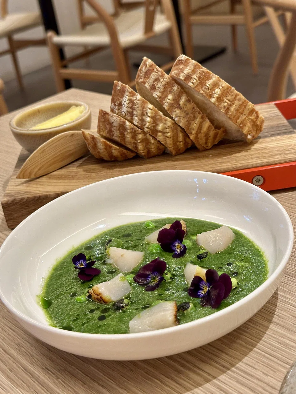 Japanese scallops in herb sauce.