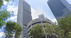 OCBC Centre South in the foreground. Behind it, to the left, is the 50-storey OCBC Centre, where the bank's head office is located.