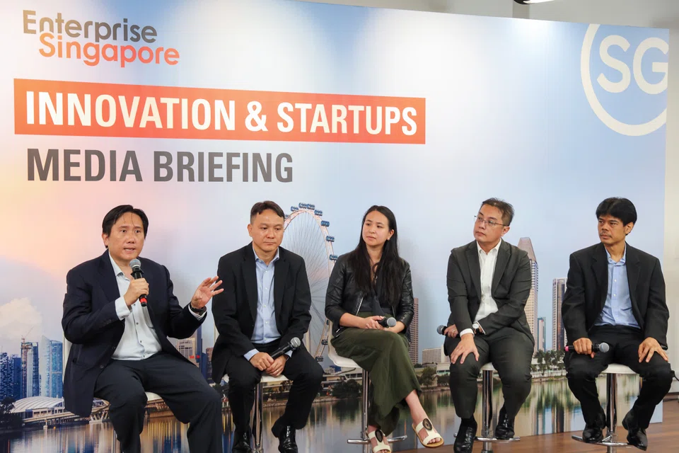 (from left) EnterpriseSG assistant chief executive Edwin Chow notes rising interest from family offices in Singapore. He joins Quest Ventures partner James Tan, Entrepreneur First Singapore partner Bernadette Cho, Singapore Polytechnic director for technology, innovation and enterprise David Chai, and strategic portfolio manager at
ExxonMobil Technology & Engineering Company Saifudin Abubakar, in a panel discussion on Oct 5.