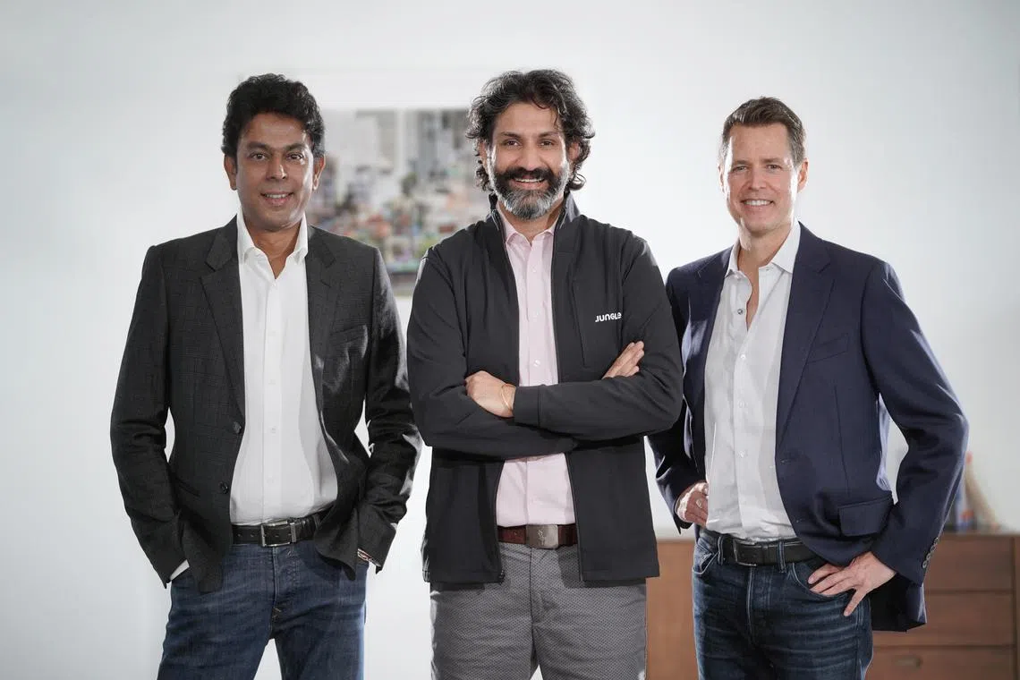 From left: Founding partner Anurag Srivastava, founding partner Amit Anand and managing partner David Gowdey of Jungle Ventures. The close of Fund IV brings the VC firm's AUM to over US$1 billion. 