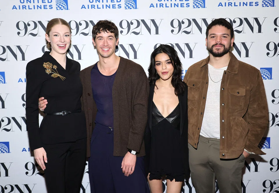 (From left) Hunter Schafer, Tom Blyth, Rachel Zegler and Josh André of "The Hunger Games: The Ballad Of Songbirds & Snakes" attend an event in New York City, US, Nov 16, 2023.