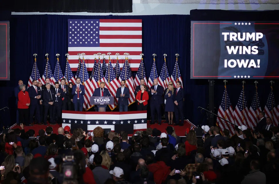 Donald Trump at a caucus event in Des Moines, Iowa. Despite campaigning far less in the state than his rivals, he emerged as the winner.