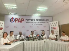 The PAP introduces its team for West Coast-Jurong West GRC on Apr 15. From left: Incumbent MPs Foo Mee Har, who is not part of the new slate, and Shawn Huang; new candidate Hamid Razak; anchor minister Desmond Lee; new candidate Cassandra Lee; Pioneer SMC MP Patrick Tay; and incumbent MP Ang Wei Neng.