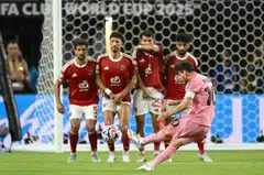 Inter Miami's Lionel Messi with an attempt on goal during the Club World Cup 2025 Group A football match between Egypt's Al-Ahly and US Inter Miami that ended 0-0.