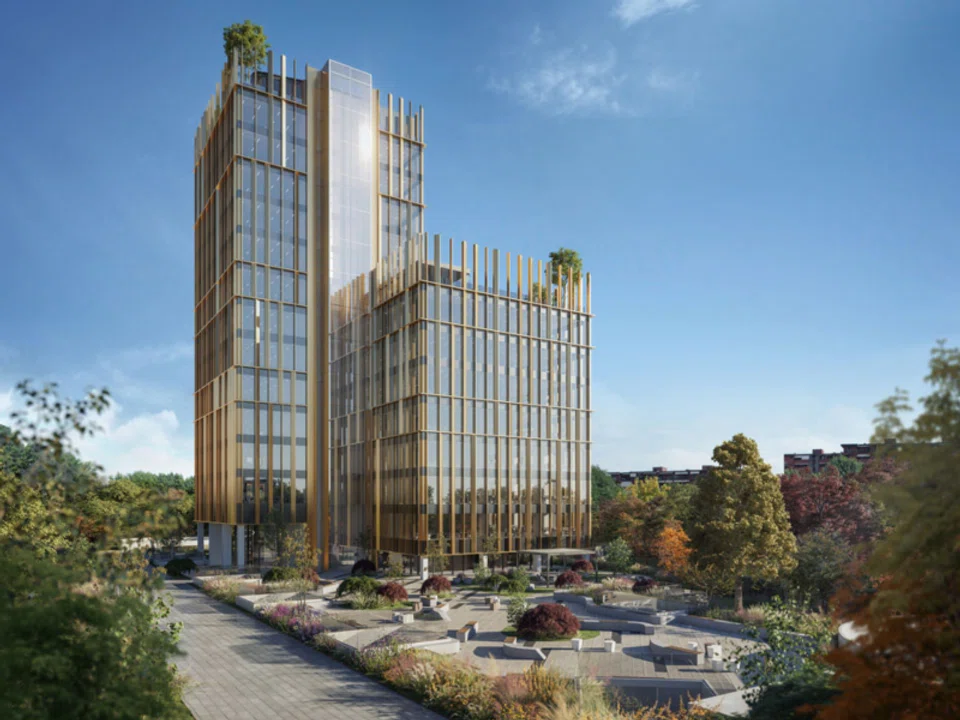 An artist's impression of the Via Nervesa 21, a Grade-A office development in Milan, Italy. Quarz notes that Cromwell E-Reit is now trading at a steep discount to NAV, despite its high-quality portfolio and DPU growth catalysts.