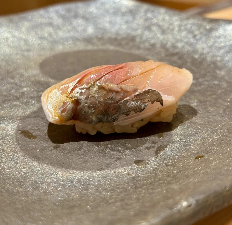 Aji, or horse mackerel sushi.