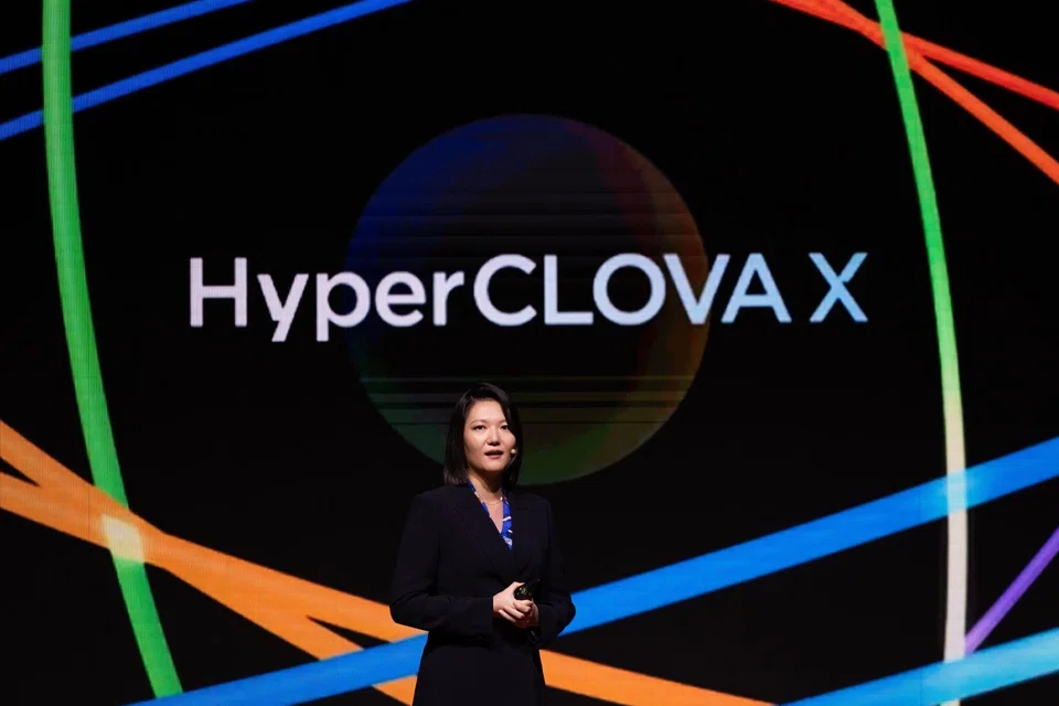 Choi Soo-yeon, chief executive officer of Naver Corp, speaking at the Dan23 Team Naver Conference in Seoul on Thursday (Aug 24). Naver, South Korea’s top online portal operator, unveiled a suite of artificial intelligence tools, including conversational chatbot Clova X, asserting its dominance in the country amid threats from Alphabet Inc’s Google and other global titans. 