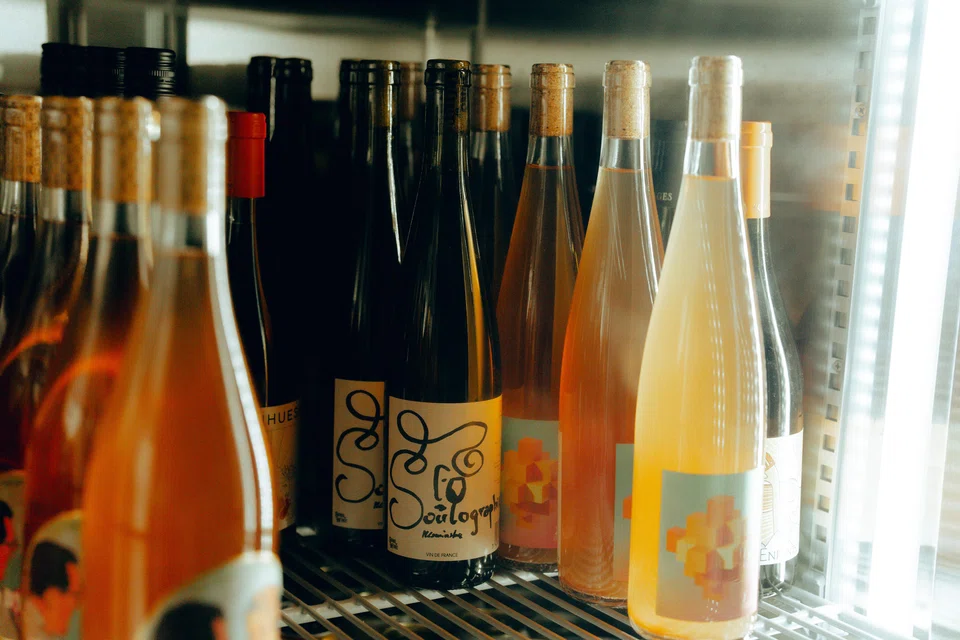 Wines in a standing cooler at Sauced, a wine bar in the Williamsburg neighbourhood of Brooklyn, Sep 6. 