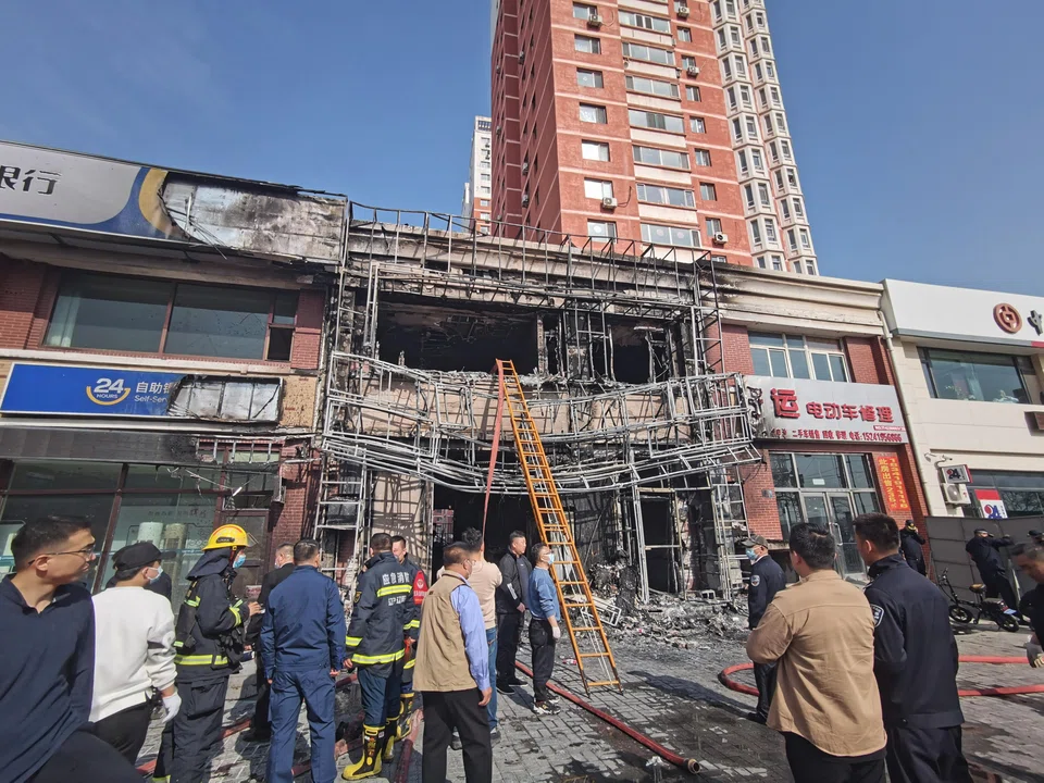 Emergency services at the site of a restaurant fire in Liaoyang, northeast China's Liaoning Province, April 29, 2025. At least 22 people were killed in the incident, according to Xinhua news agency.  