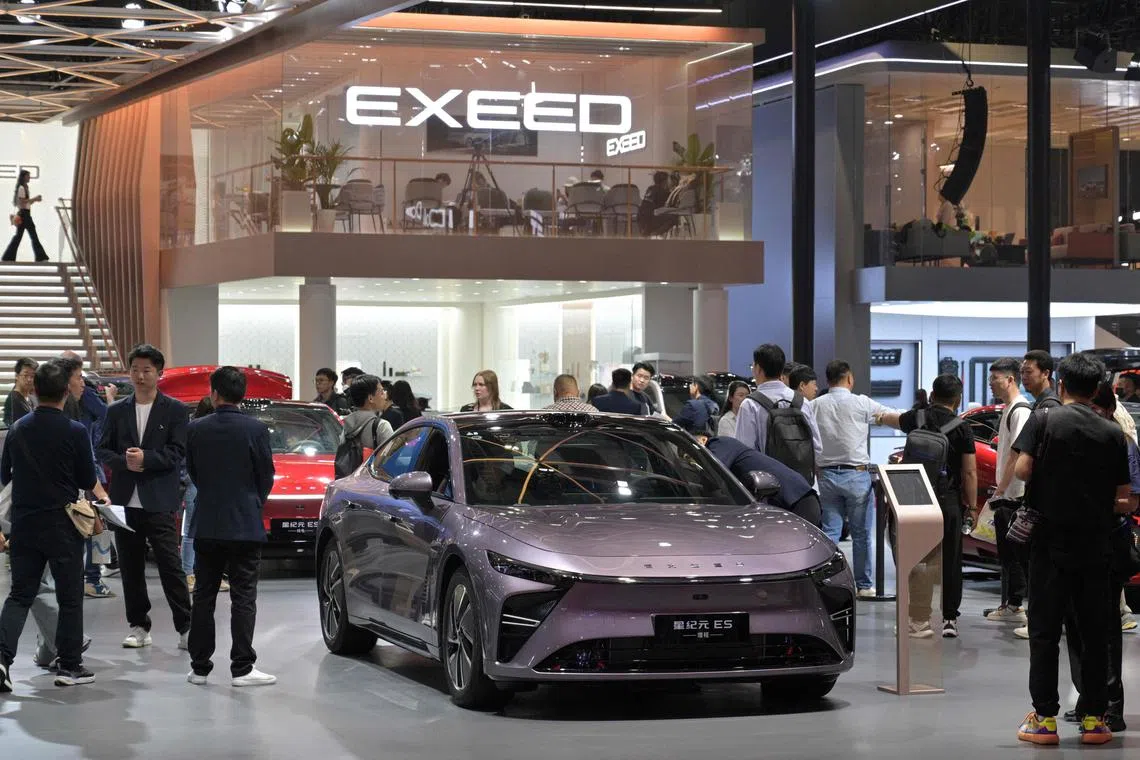 A view of the Shanghai International Automobile Industry Exhibition in April 2025. Asian consumers are more willing to pay a premium for an autonomous vehicle, and more eager to switch car brands for better driver assistance offerings than consumers in other regions, according to an Oliver Wyman Forum survey.