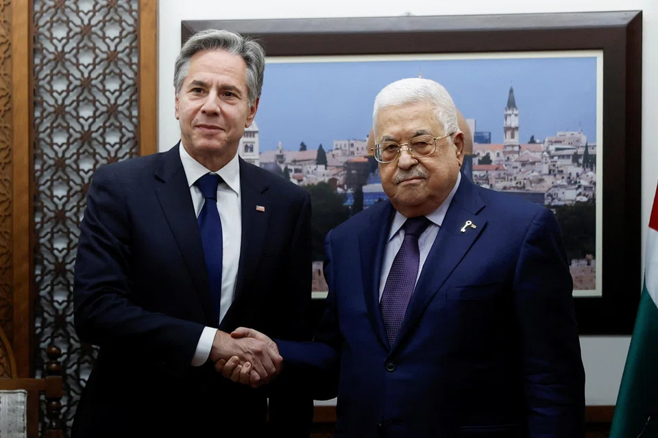 US Secretary of State Antony Blinken (left) repeated his endorsement of a two-state solution during his meeting with Palestinian President Mahmoud Abbas.