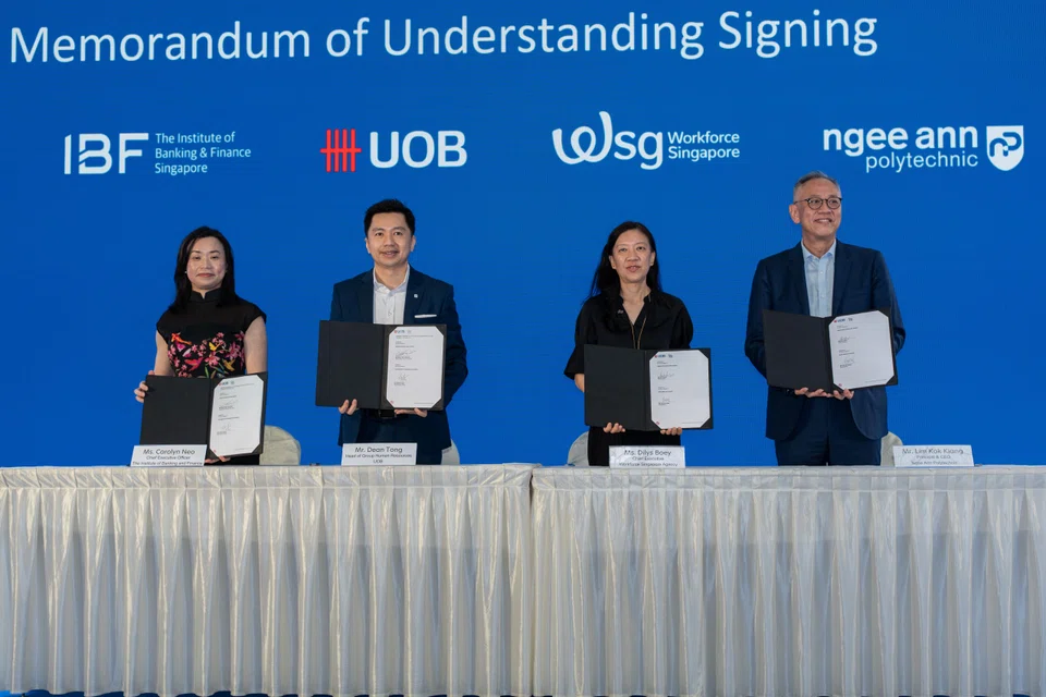 Among UOB’s efforts to enhance its employee upskilling and reskilling initiatives is a memorandum of understanding signed with the Institute of Banking and Finance Singapore, Workforce Singapore and Ngee Ann Polytechnic.