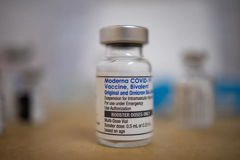 A vial of the Moderna Covid-19 booster vaccine targeting BA.4 and BA.5 Omicron sub variants. Official recommendations for this booster vaccine will be issued by the Expert Committee on Covid-19 Vaccination and the Ministry of Health in due time, HSA said. 