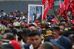 A portrait of ousted Venezuela's President Nicolas Maduro is seen during a pro-government demonstration in Caracas, Venezuela, Jan 4, 2026.