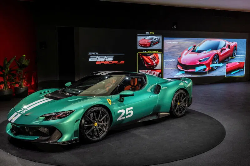 The new Ferrari 296 Speciale is displayed in Maranello, Italy.