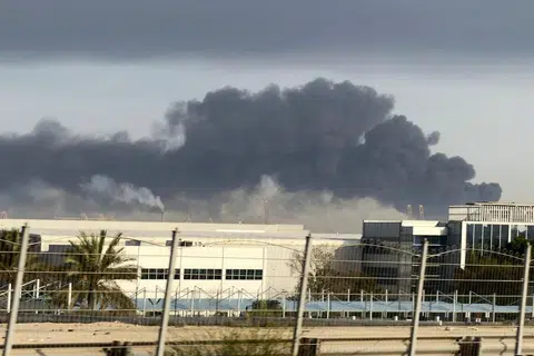 Smoke rises from Jebel Ali port after an Iranian missile attack in Dubai, March 