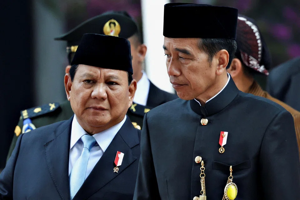 Expenditure in the proposed 2025 budget, which was jointly prepared by Widodo’s (right) ministers and Prabowo’s economic team, is almost 6 per cent higher than this year’s forecast.