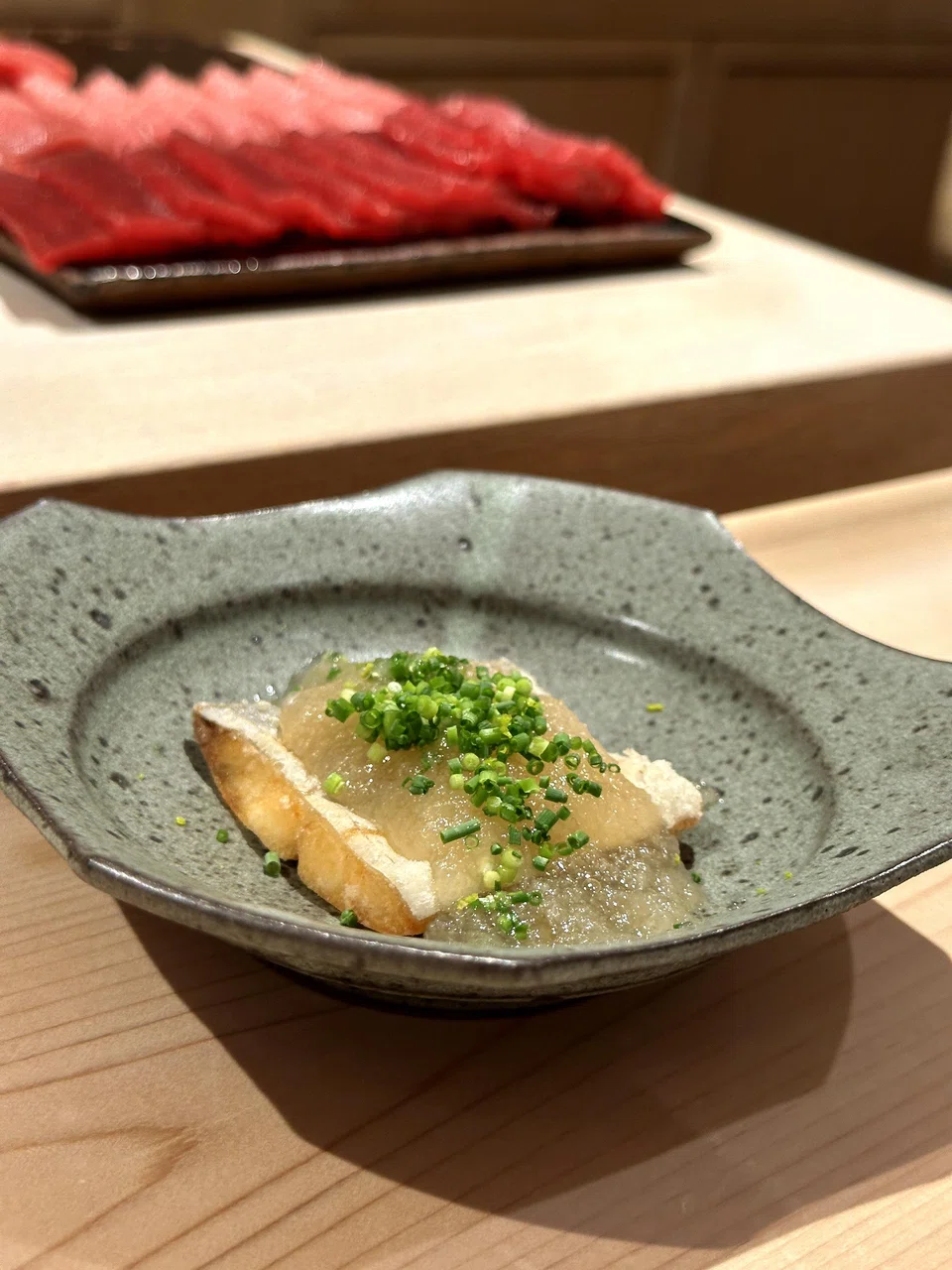 Deep-fried beltfish in grated daikon sauce.