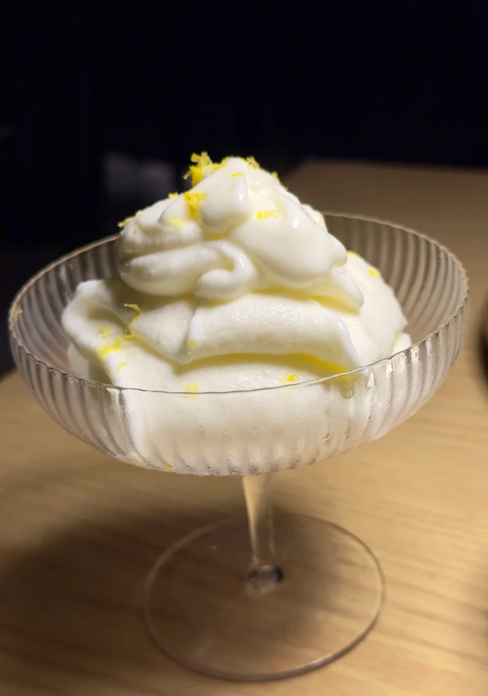 Refreshing sgroppino features milky lemon sorbet blended with limoncello and prosecco.