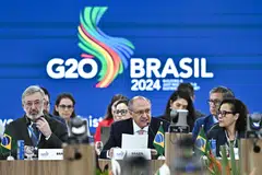 Brazil's Vice-President Geraldo Alckmin (centre) speaks during the G20 Trade and Investment Ministerial Meeting in Brasilia, Brazil, Oct 24, 2024. Alckmin opened a meeting of the G20 Trade group with a call to build 'fairer' trade relations that promote global economic growth.  