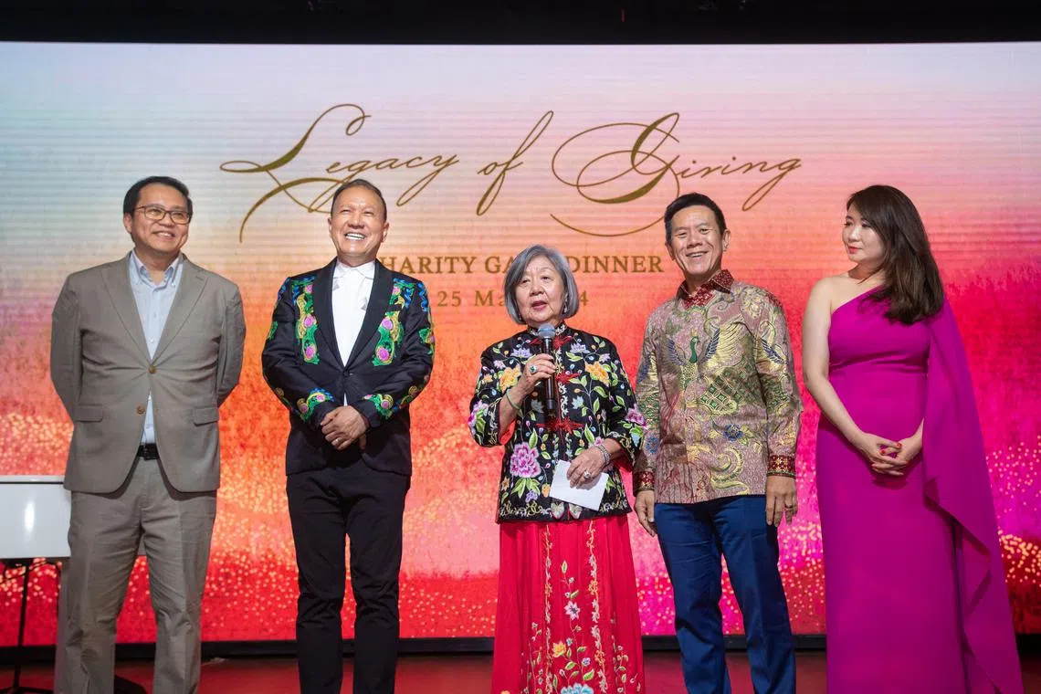 From left: Colin Goh, CEO of TRCL; Gilbert Madhavan, general manager of One Farrer Hotel; philanthropist Jennie Chua; Chew Sutat, chairman of ComChest; and Fang Eu-Lin, director of the Woodlands Health Fund.