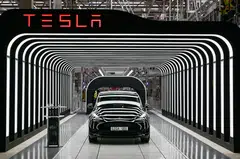 Tesla's Model Y at the opening ceremony of the new Tesla Gigafactory for electric cars in Gruenheide, Germany. The SUV has been officially launched in Singapore.