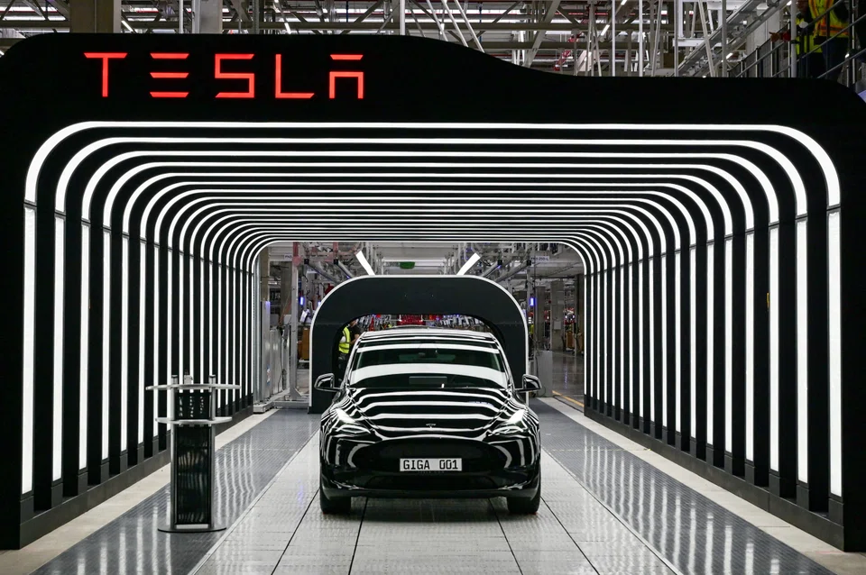 Tesla's Model Y at the opening ceremony of the new Tesla Gigafactory for electric cars in Gruenheide, Germany. The SUV has been officially launched in Singapore.