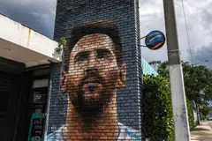 A mural of Argentine football player Lionel Messi in Miami on June 7, 2023. Messi on Wednesday announced he will sign for Major League Soccer side Inter Miami, spurning talk of a Barcelona reunion or Saudi Arabian blockbuster deal.