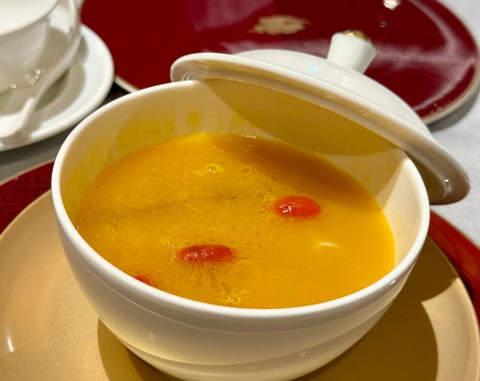 Seafood pumpkin soup.