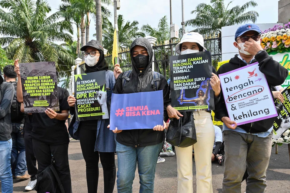 A protest against Indonesia's new criminal code, on Dec 5. A GlobalData survey showed that those aged 16 to 24 in South-east Asia cared more about some social issues, compared to the global average for that cohort.