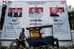 Posters of the three pairs of presidential and vice-presidential candidates up along Indonesia's roads ahead of the Feb 14 general election.  