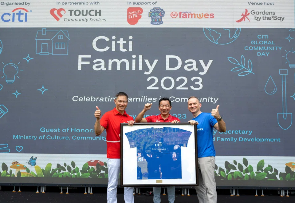 From left: James Tan, Touch Community Services CEO ; Eric Chua, Senior Parliamentary Secretary for Culture, Community and Youth, and  Social and Family Development; and Tibor Pandi, Singapore Citi country officer and banking head.