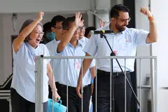 WP will defend Aljunied GRC with incumbents Sylvia Lim (left), Gerald Giam (centre), Pritam Singh (right) and two newcomers, Kenneth Tiong and Fadli Fawzi.