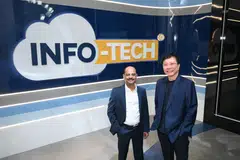 Info-Tech Systems CEO and co-founder Dilip Babu (left) with executive chairman Peter Lee. The company expects to raise net proceeds of about S$23.4 million from its IPO.