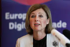European Commission Vice-President Vera Jourova attends a press conference on the EU-China High-Level Digital Dialogue in Beijing, China, Sept 19, 2023. 