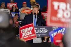 National polls currently suggest that Donald Trump (above) is neck-and-neck with Joe Biden in voter support, and that he eclipses the current president in almost all the key swing states.