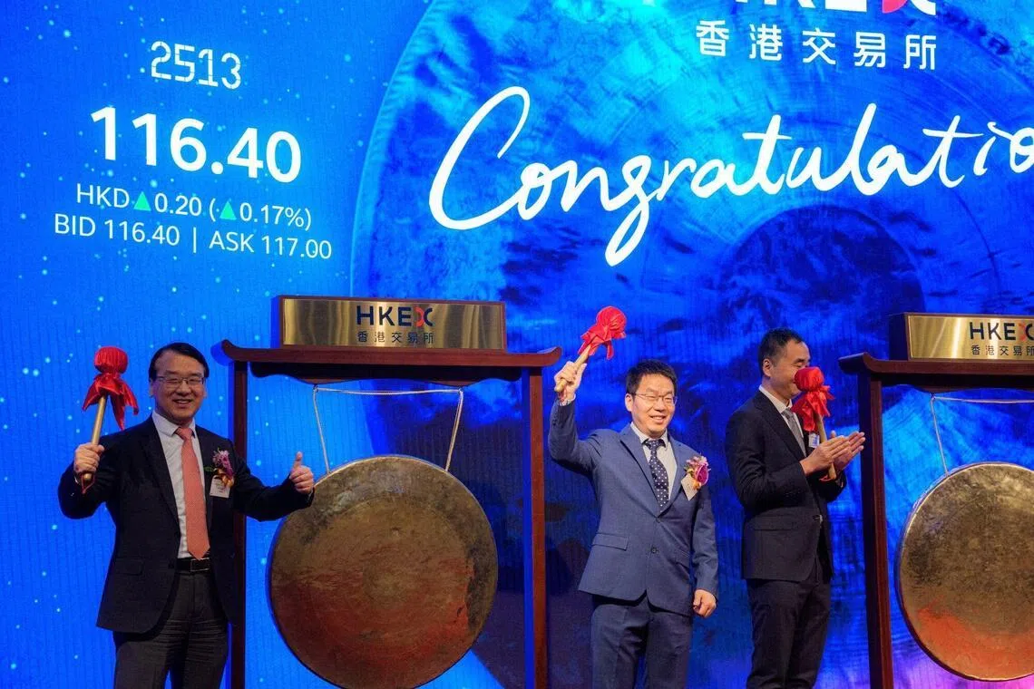 Zhipu AI chairman Liu Debing (centre) at the company’s listing ceremony at the Hong Kong Stock Exchange on Thursday (Jan 8). 