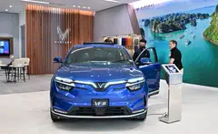 The VF-8 electric vehicle from VinFast, a Vietnamese automaker producing electric cars and SUVs, on display at their showroom in California. VinFast also wants its cars to hit the roads in Holland, Germany and France by end-2022.