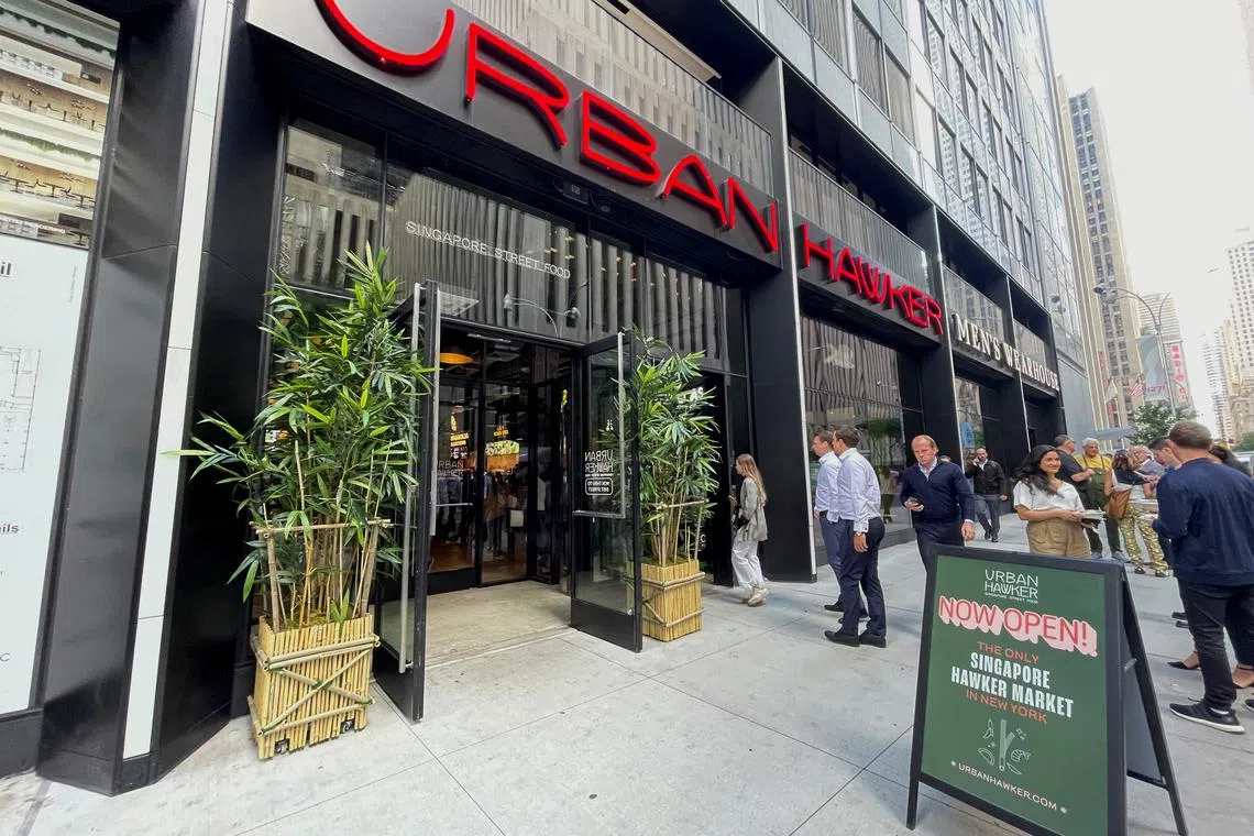 View of Urban Hawker, a Singapore-style hawker centre that opened in Midtown Manhattan.