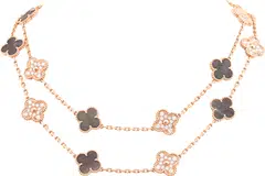 Vintage Alhambra 20-motif long necklace in pink gold, grey mother-of-pearl and diamonds.