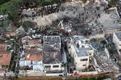 A drone view of the scene of a fatal Iranian strike, after Iran launched missile barrages following attacks by the U.S. and Israel on Saturday, in Beit Shemesh, Israel March 1, 2026.  