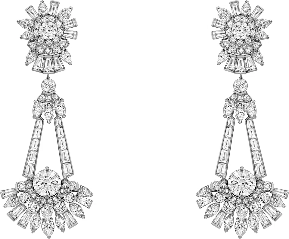 Diamond Chandelier transformable earrings (comes with a ribbon clip) in white gold with diamonds 