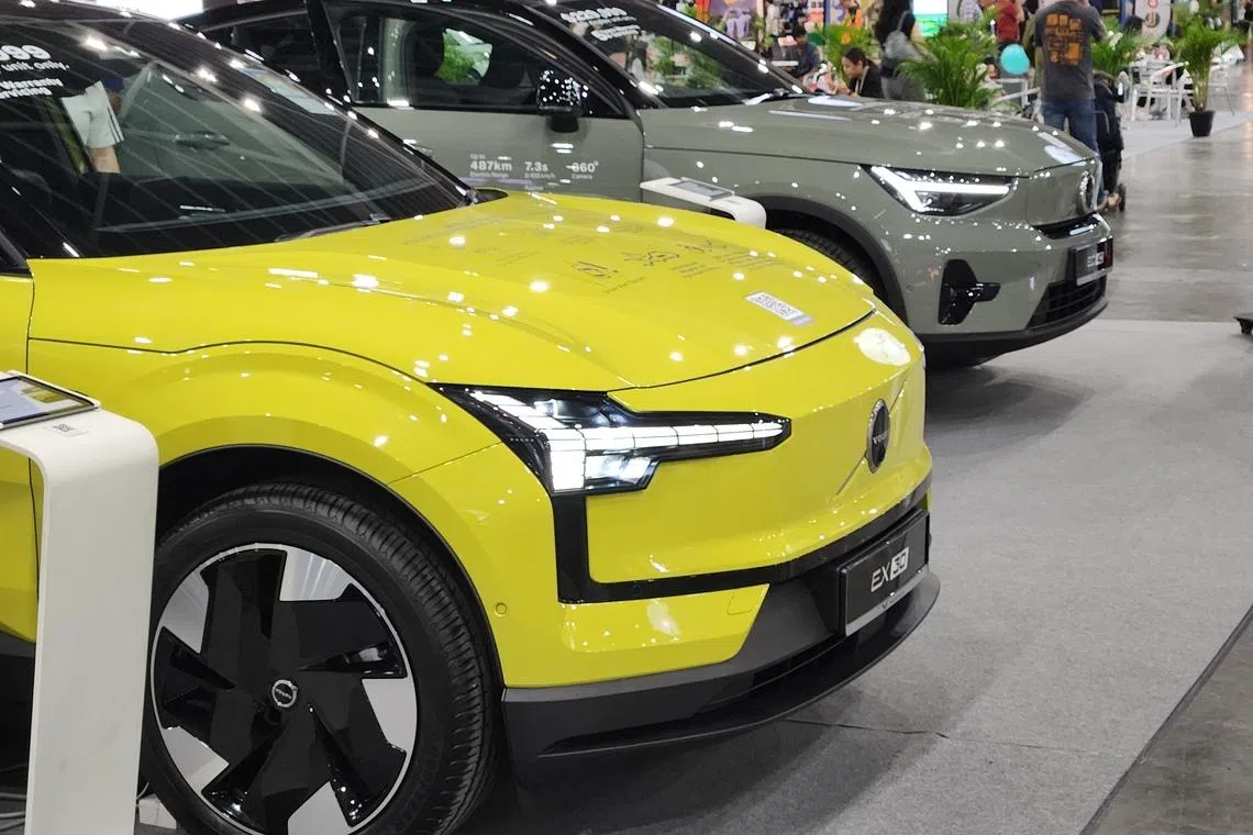 Volvo electric vehicles on display at The Car Expo October 2024 in Singapore. 