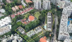 The Oxley Garden site, outlined in yellow, can be rebuilt into a five-storey condominium with a gross floor area of 85,246 square feet, based on its existing gross plot ratio of 1.4645.