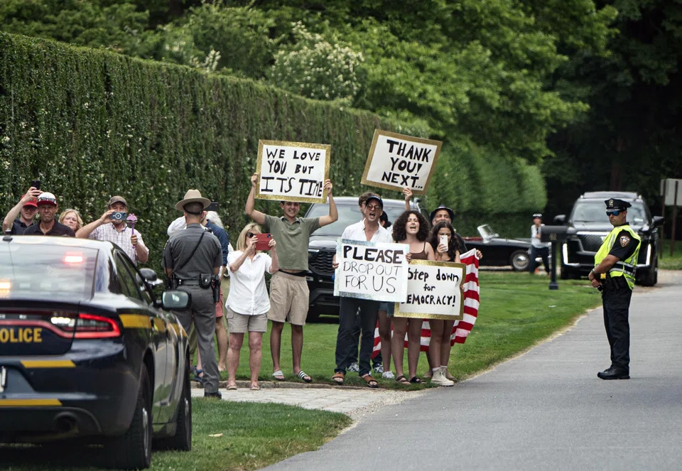 Demonstrators in East Hampton, New York,  calling for President Joe Biden to step aside for this upcoming election. 